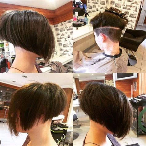 Extra short stacked bob how to wear bangs with short hair? shaved close clippered clippered napes bob hair nape high nape #hairdare #steephighshort | Bob ...