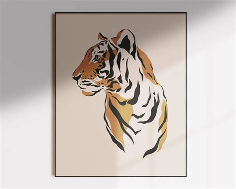 Abstract Tiger Art Print Safari Art Boho Prints Neutral Wall Art