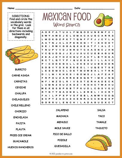 Free Printable Mexican Food Word Search Mexican Food Recipes Mexico