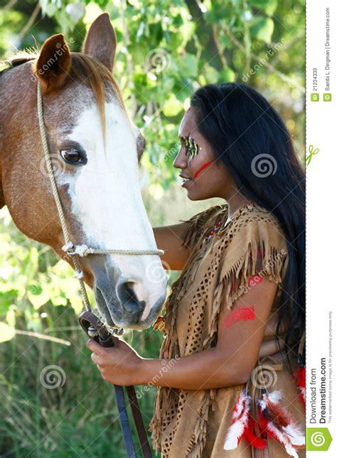 Native American And Her Horse Stock Image Image Of Culture Bdingman