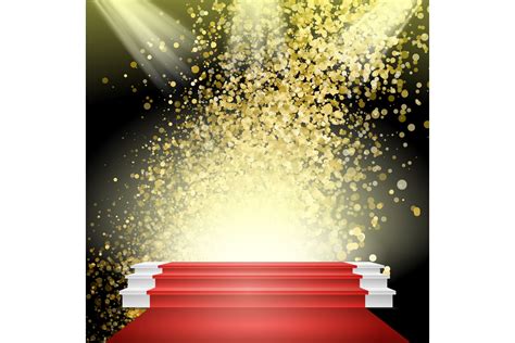 White Winners Podium Vector Red Carpet Gold Glitter Cloud Or Shining