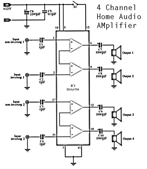 4 Channels Home Audio Power Amplifier Electronic Circuit