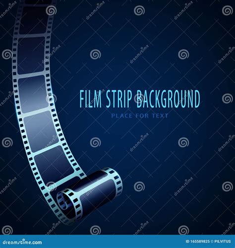 Realistic 3d Cinema Film Strip In Perspective Isolated On Blue