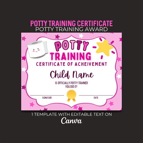 Potty Training Certificate Potty Training Award Potty Etsy