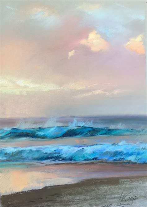 Waves At Sunset Chalk Pastel Art Pastel Art Pastel Landscape