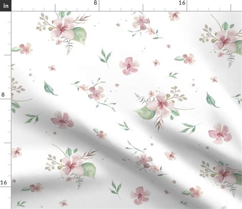 13” Dainty Pink And Green Floral Fabric Spoonflower