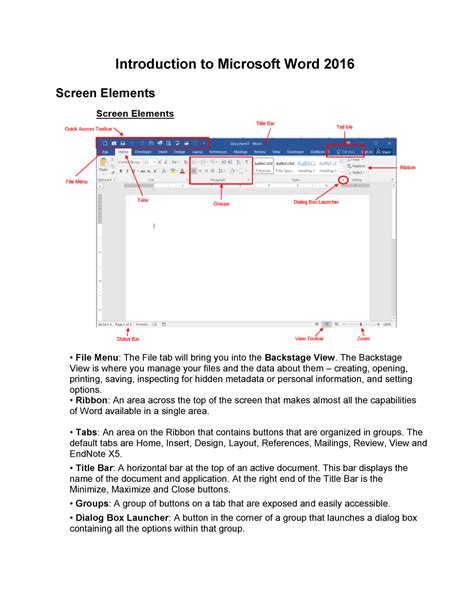 2 Microsoft Word 2016 Introduction To Microsoft Word 2016 Screen