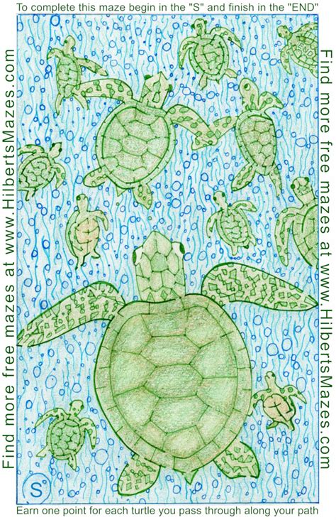 Sea turtle puzzle for print. Hand Drawn Sea Turtle Maze - Free Printable PDF - Hilbert ...