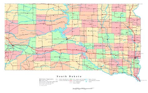 Map Of South Dakota State Outline County Cities Towns