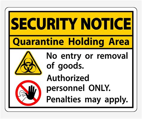 Security Notice Quarantine Holding Area Sign Isolated On White