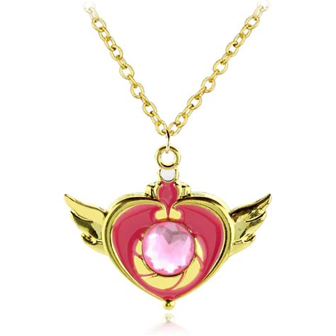 Lovely Cartoon Anime Sailor Moon Necklace Beauty Pink Crystal Heart