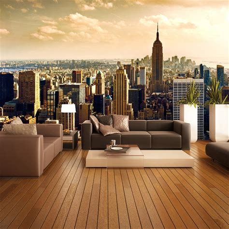 Create your home simply & quickly! Custom 3D Mural Wallpaper Roll City Views Living Room Sofa ...