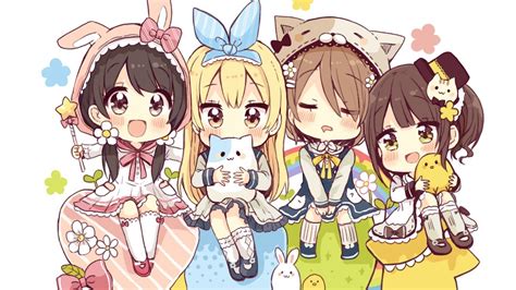 Download 1366x768 Anime Girls Chibi Cute Friends