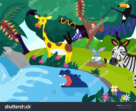 Rainforest Animals Vector Illustration Cartoon Collection 스톡 벡터로열티 프리