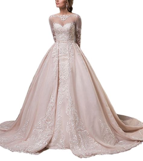 Rudina Detachable Champagne Mermaid Wedding Dresses 2018 Long Sleeves