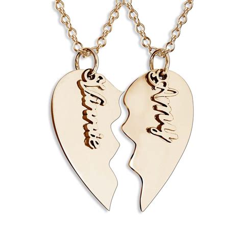 Personalized 2 Piece Couples Heart Necklace With Chains Pg100738