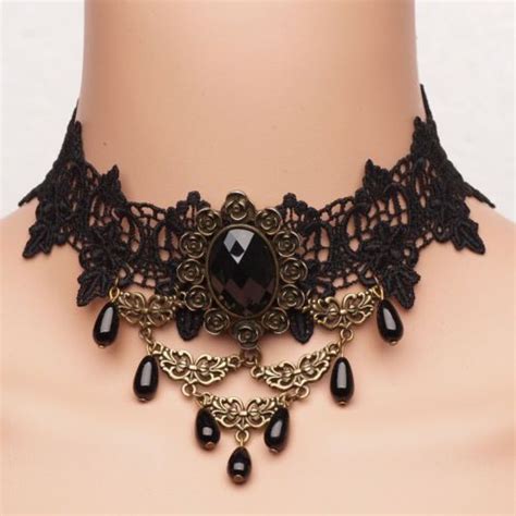 victorian gothic black lace choker necklace collar steampunk cosplay costume colar de rendas