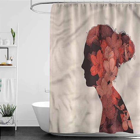 Interestlee Girl Get Naked Shower Curtain Woman Portrait With Flowers Durable Fabric