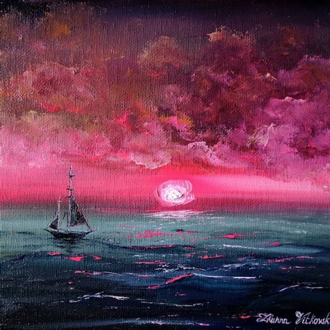 Pink Sunset Painting Etsy