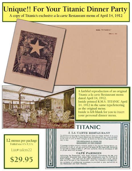 Ota Selv Imagen Titanic A La Carte Restaurant Menu Abzlocal Fi