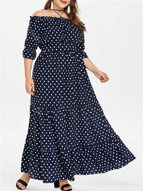 [29 off] plus size off shoulder polka dot maxi dress rosegal