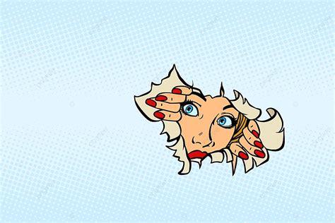 looking through vector png images woman looking through torn paper background hole one