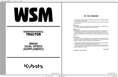 Kubota Tractor M9540 Dual Speed Supplement Workshop Manual Enfr