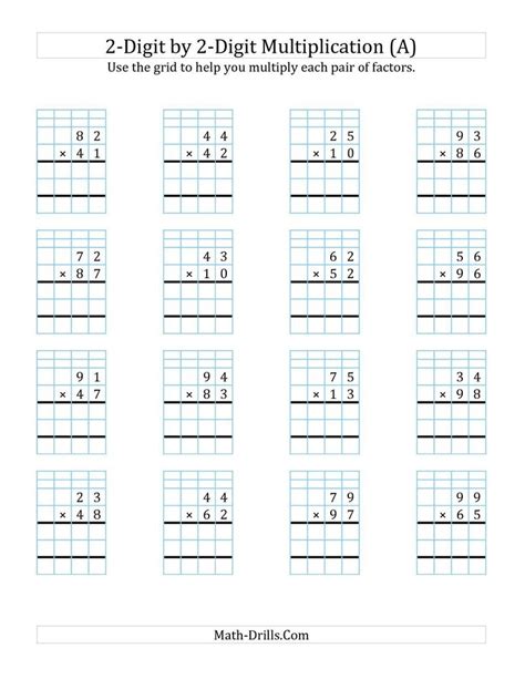 Two Digit By Two Digit Multiplication Worksheets With Grid