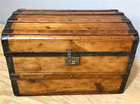 Trunk Antique Refinished Slightly Curved Top Trunk Ca 1860s