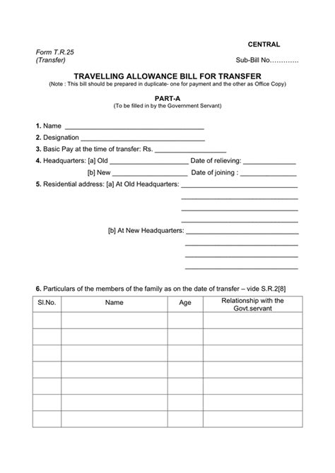 Travelling Allowance Form In Word And Pdf Formats