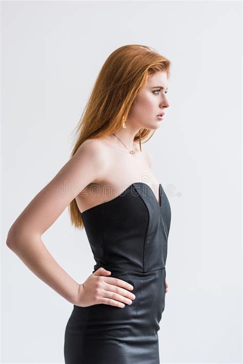 Side View Of Young Female Fashion Model Stock Photo Image Of Ongrey