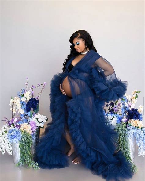 Beautiful Mom To Be Tulle Robe Navy Blue Maternity Tulle Robe