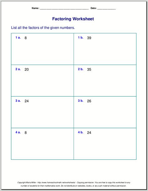 Find The Factors Worksheet