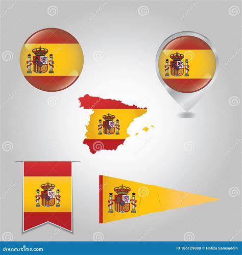 Collection Of Spain Pennants And Badges Vector Illustration Decorative Design Stock