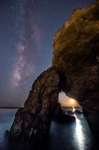 Malibu Sea Cave Moonset And Milkyway Starry Night Astrophotography