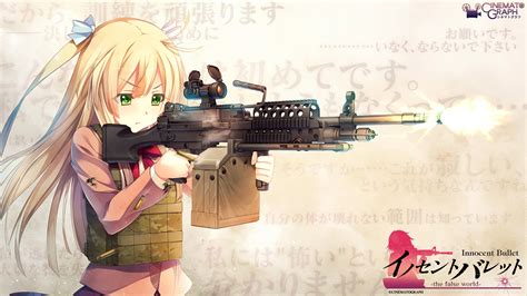 Wallpaper Gun Blonde Long Hair Anime Girls Green Eyes Weapon Soldier Game Cg Innocent