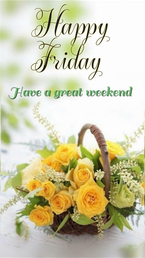Happy Friday And Weekend Card With Yellow Roses