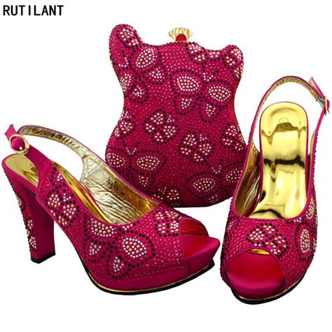 Shoes And Bag Set African Sets Fuchsia Color Ladies Matching Shoes And Bag Set Decorated With