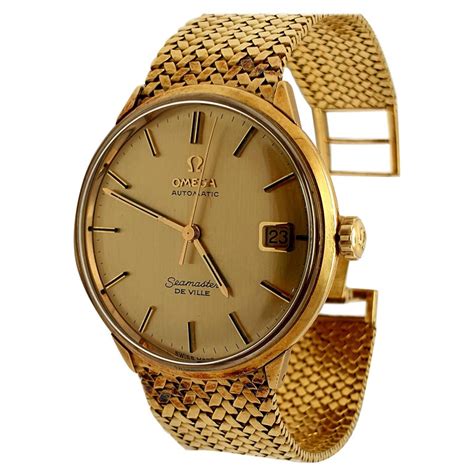 Vintage 18 Karat Gold Omega Seamaster Deville Bracelet Watch For Sale