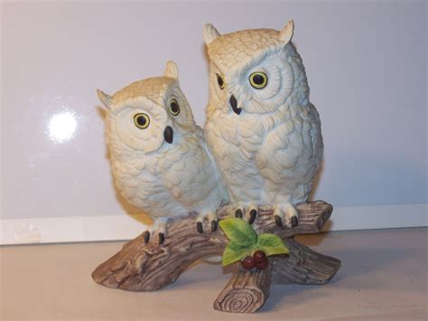 Pair Of Wht Owls Cermaic Sculpure Owl White Owl Ceramic Sculpture