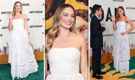 Margot Robbie Stuns In Show Stopping White Lace Gown With Co Stars At Amsterdam Premiere