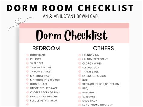 Dorm Room Essentials Checklist First Year Of College Packing List Freshman Dorm Checklist