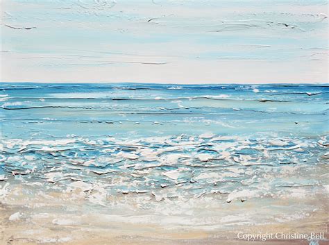 Original Art Abstract Beach Painting Textured Coastal Aqua Blue Ocean Abstract Beach Painting