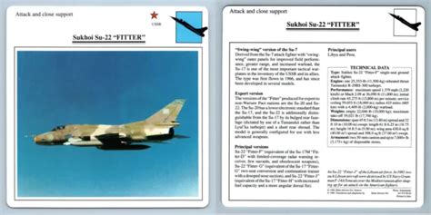 Sukhoi Su 22 Andfitterand Attack Warplanes Collectors Club Card 121