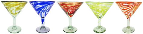Red Swirl Hand Blown 15 Ounce Classic Martini Margarita Glass From Mexico