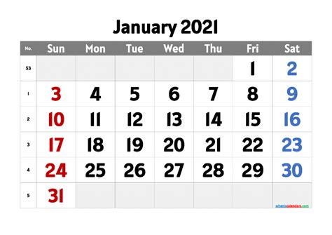 Free Printable January 2021 Calendar Calendar Printables 2021