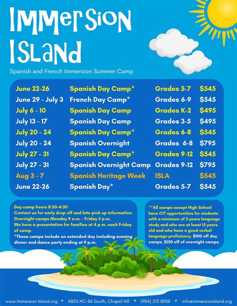 2019 Summer Camp Schedule — Immersion Island Chapel Hill