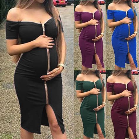Womail Womans Strapless Pregnant Short Sleeve Dresssummer Fashion Zipper Solid Color Beach
