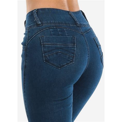 Moda Xpress Womens Skinny Jeans Dark Wash High Rise Butt Lifting