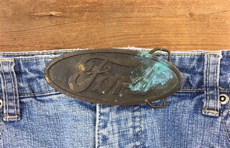 Vintage Rustic Solid Brass Oval Ford Belt Buckle Collectible Etsy